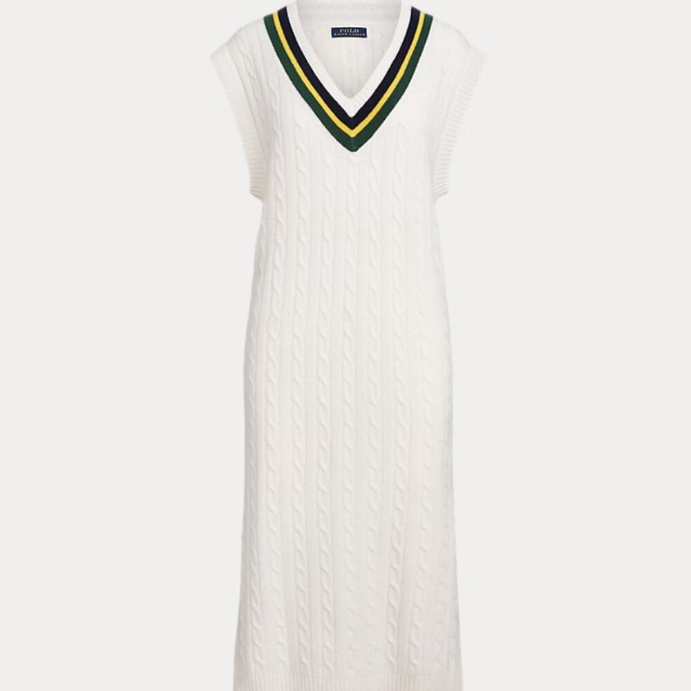 Ralph Lauren Cashmere Knit Sleeveless Stripped V-neck Maxi Dress polo - Size Sm